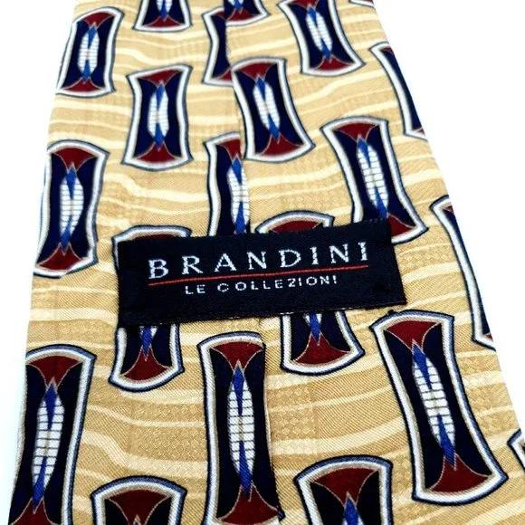 Brandini Mens Dress Tie 100% Imported Silk Business Shirt Accessory Yellow Blue - Picture 3 of 5